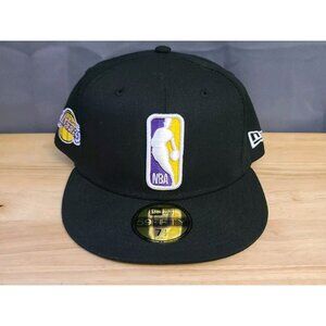 59Fifty New Era Fitted Hat Cap LOS ANGELES LAKERS NBA Black LOGO MAN Size 7 1/2